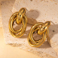 18KG geometric twisted circle stainless steel earrings
