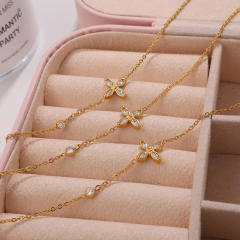 18KG diamond tiny four leaf clover stainless steel necklace dainty necklace