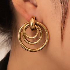 18KG geometric circle stainless steel earrings