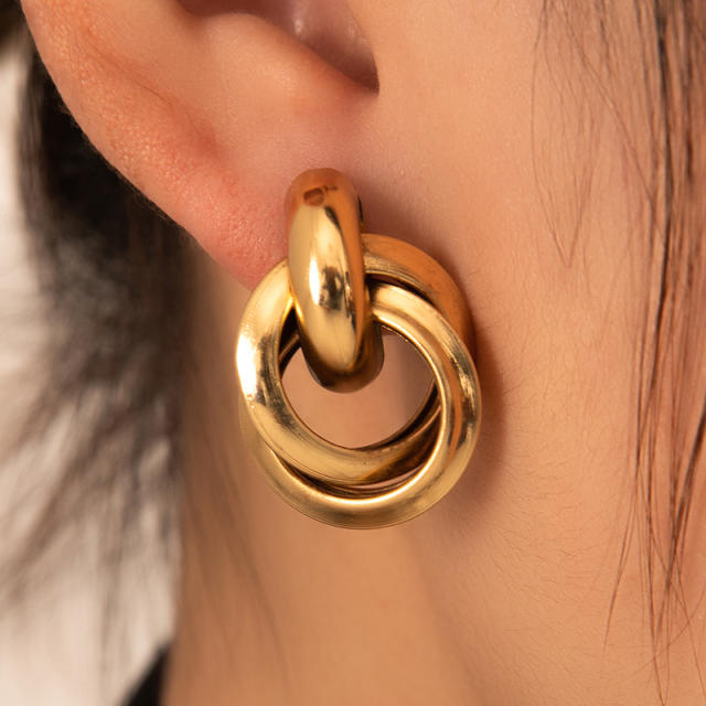 Elegant easy match circle to circle stainless steel earrings
