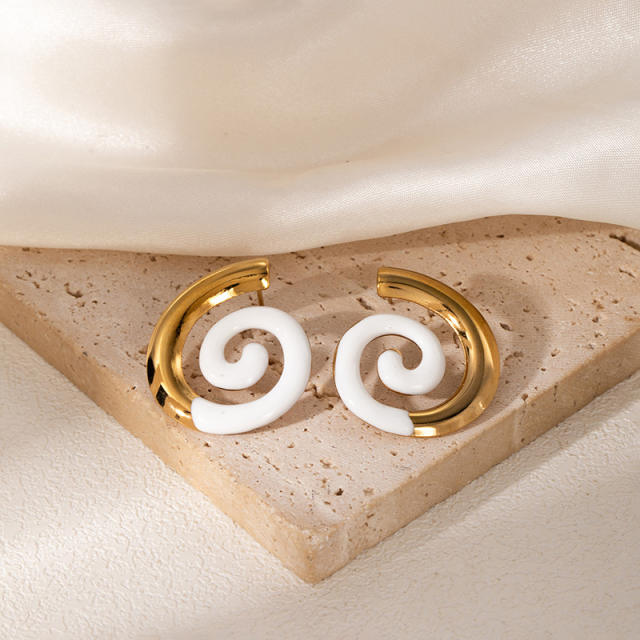 18KG geometric spiral shape enamel stainless steel earrings big earrings