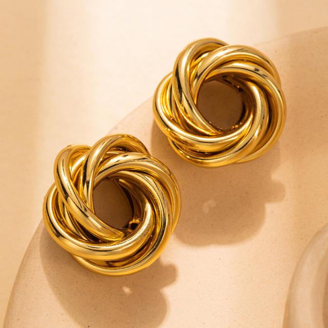 Easy match twisted circle stainless steel earrings