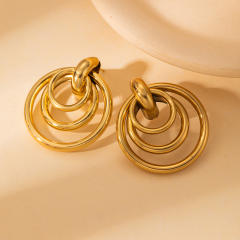 18KG geometric circle stainless steel earrings