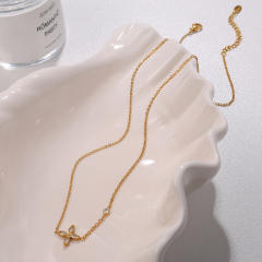 18KG diamond tiny four leaf clover stainless steel necklace dainty necklace