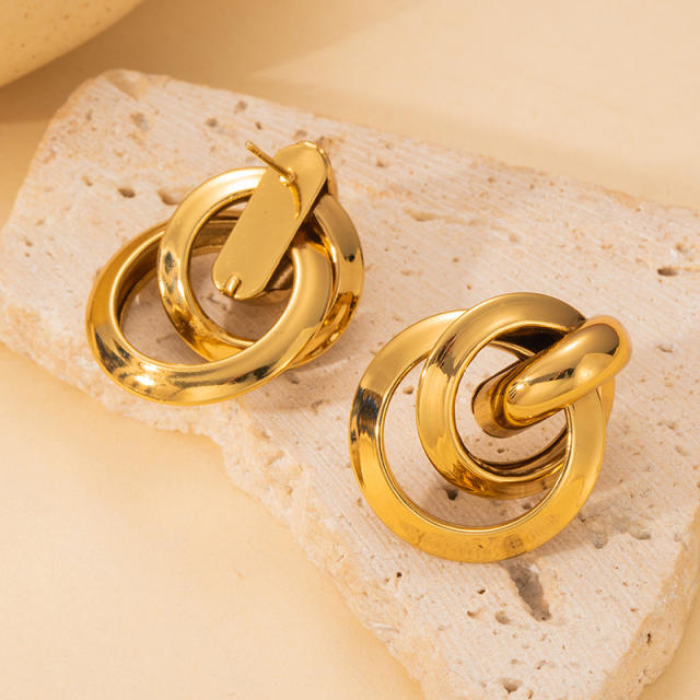 Elegant easy match circle to circle stainless steel earrings
