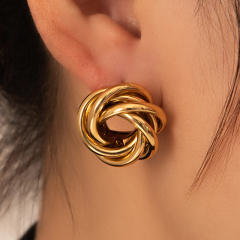 Easy match twisted circle stainless steel earrings