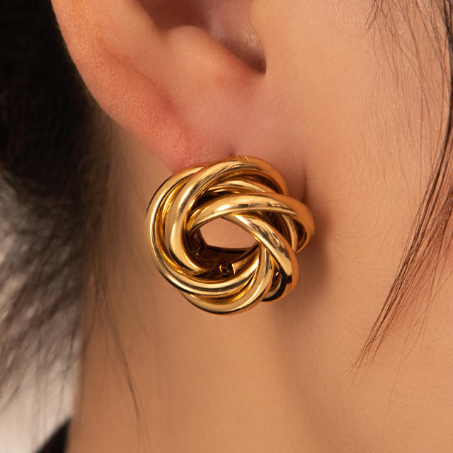 Easy match twisted circle stainless steel earrings