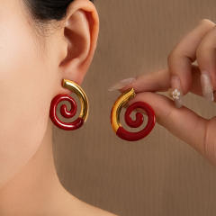 18KG geometric spiral shape enamel stainless steel earrings big earrings