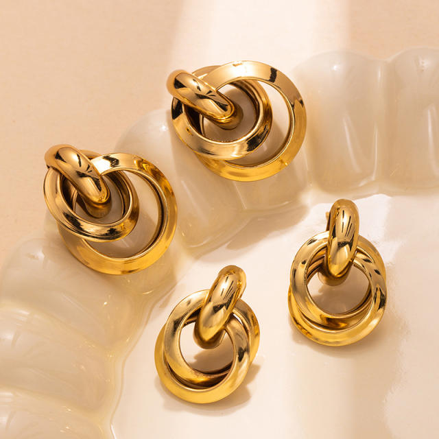 Elegant easy match circle to circle stainless steel earrings