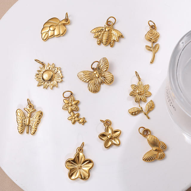 Vintage insect flower charms stainless steel charms DIY jewelry accessory