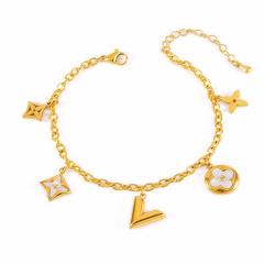 Classic white four leaf clover charm stainless steel bracelet