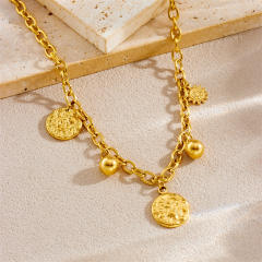 Fashion Star Moon Sun Face Round Pendant Gold-Plated Stainless Steel necklace