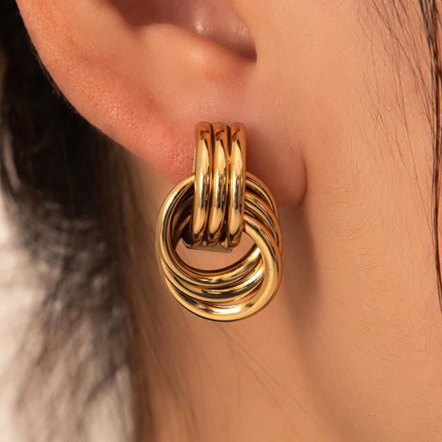 Geometric thick circle stainless steel earrings
