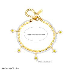 Enamel daisy flower charm two layer bead stainless steel anklet