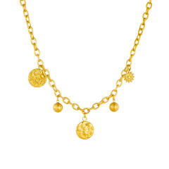 Fashion Star Moon Sun Face Round Pendant Gold-Plated Stainless Steel necklace