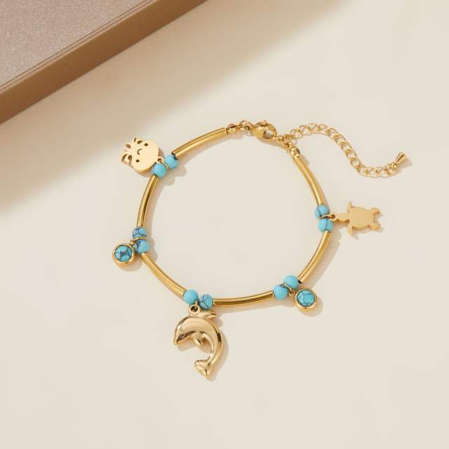 Fashion marine series turtle tropical fish turtle dolphin stainless steel mix bracelet
