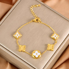 Classic white four leaf clover charm stainless steel bracelet