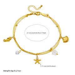 Dimple gold-plated beach style multi-layer stacked marine life pendant shell starfish stainless steel anklet