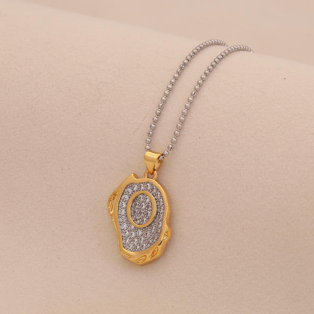 Two tone geometric pendant initial letter pendant copper necklace