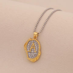 Two tone geometric pendant initial letter pendant copper necklace