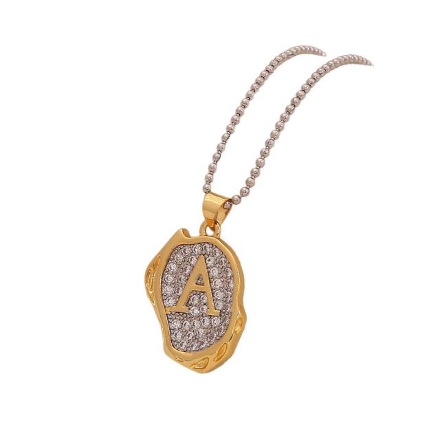 Two tone geometric pendant initial letter pendant copper necklace