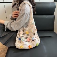Large Capacity Flower Tote Bag Women's 2025 New Summer Knitted Bag
