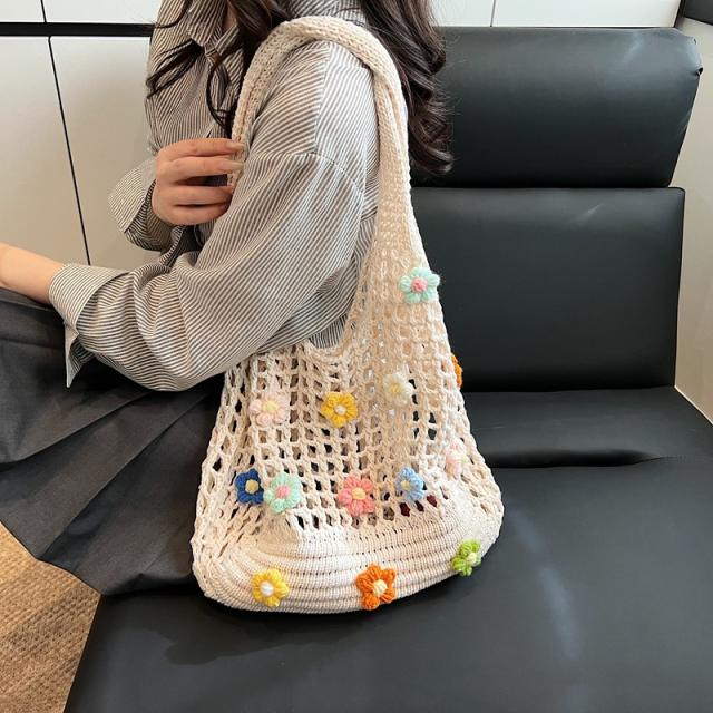 Large Capacity Flower Tote Bag Women's 2025 New Summer Knitted Bag