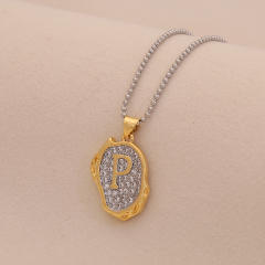 Two tone geometric pendant initial letter pendant copper necklace