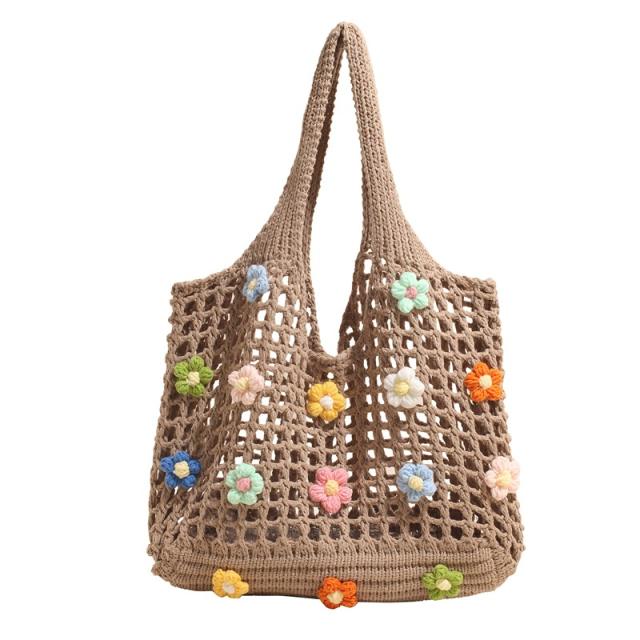 Large Capacity Flower Tote Bag Women's 2025 New Summer Knitted Bag