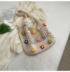 Large Capacity Flower Tote Bag Women's 2025 New Summer Knitted Bag