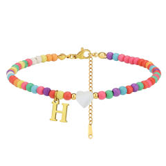Boho stainless steel initial charm colorful seed bead bracelet