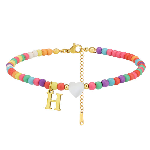 Boho stainless steel initial charm colorful seed bead bracelet