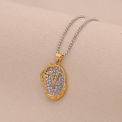Two tone geometric pendant initial letter pendant copper necklace