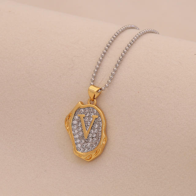 Two tone geometric pendant initial letter pendant copper necklace