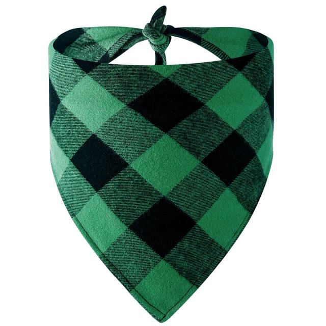 New Christmas pet cotton red black green black plaid pet dog bandana