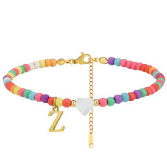Boho stainless steel initial charm colorful seed bead bracelet