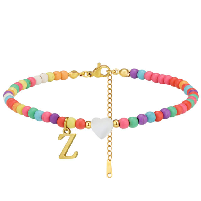 Boho stainless steel initial charm colorful seed bead bracelet