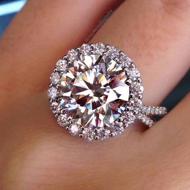 Wedding ring copper plated platinum hand inlaid zircon ring