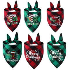 New Christmas pet cotton red black green black plaid pet dog bandana