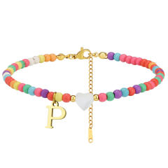 Boho stainless steel initial charm colorful seed bead bracelet