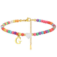 Boho stainless steel initial charm colorful seed bead bracelet
