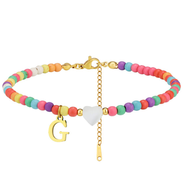 Boho stainless steel initial charm colorful seed bead bracelet