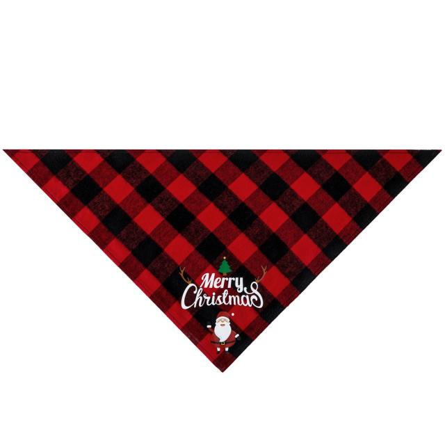 New Christmas pet cotton red black green black plaid pet dog bandana