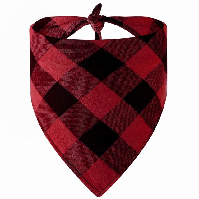 New Christmas pet cotton red black green black plaid pet dog bandana