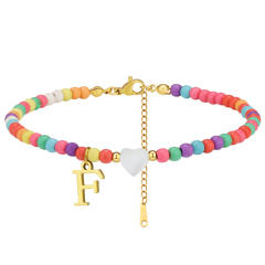 Boho stainless steel initial charm colorful seed bead bracelet