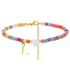 Boho stainless steel initial charm colorful seed bead bracelet