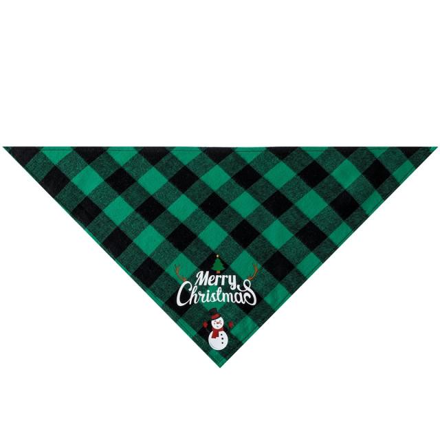 New Christmas pet cotton red black green black plaid pet dog bandana