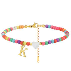 Boho stainless steel initial charm colorful seed bead bracelet
