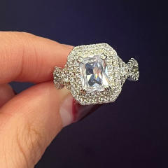 Wedding ring copper plated platinum hand inlaid zircon ring