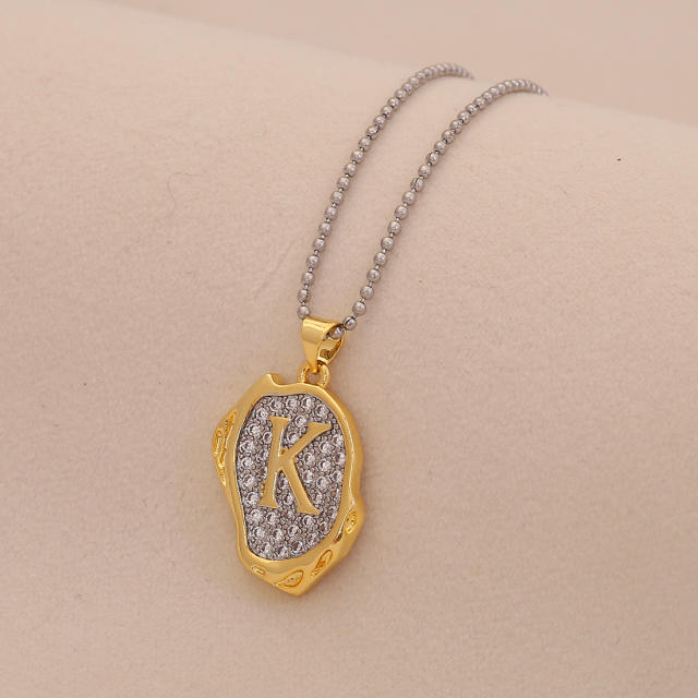 Two tone geometric pendant initial letter pendant copper necklace